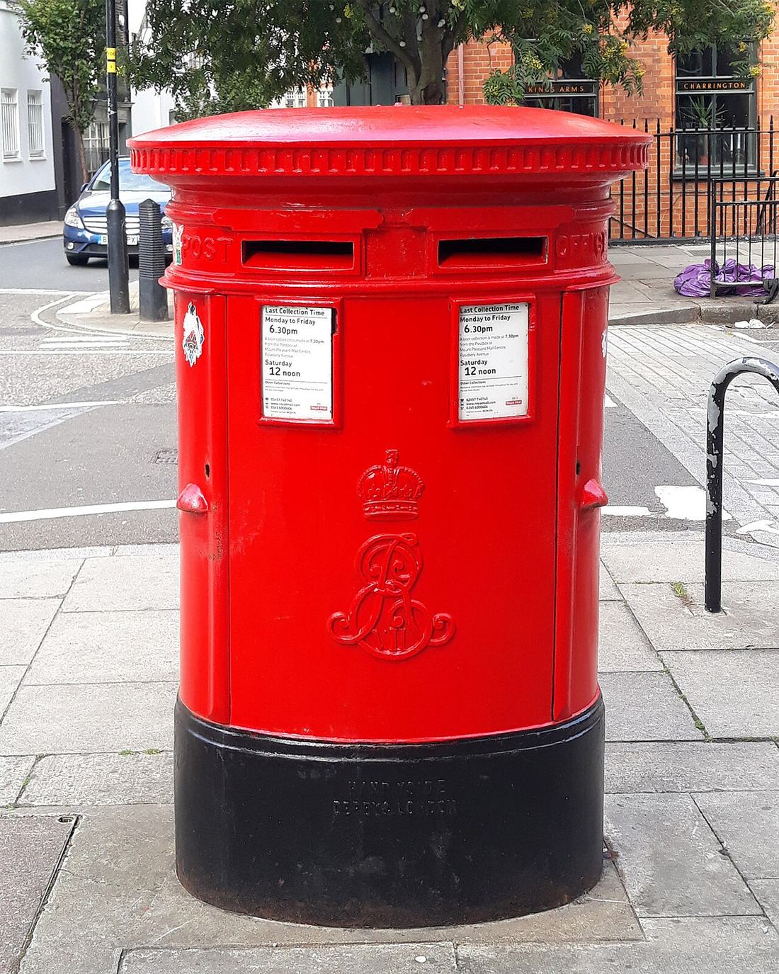 A red post box on a London street