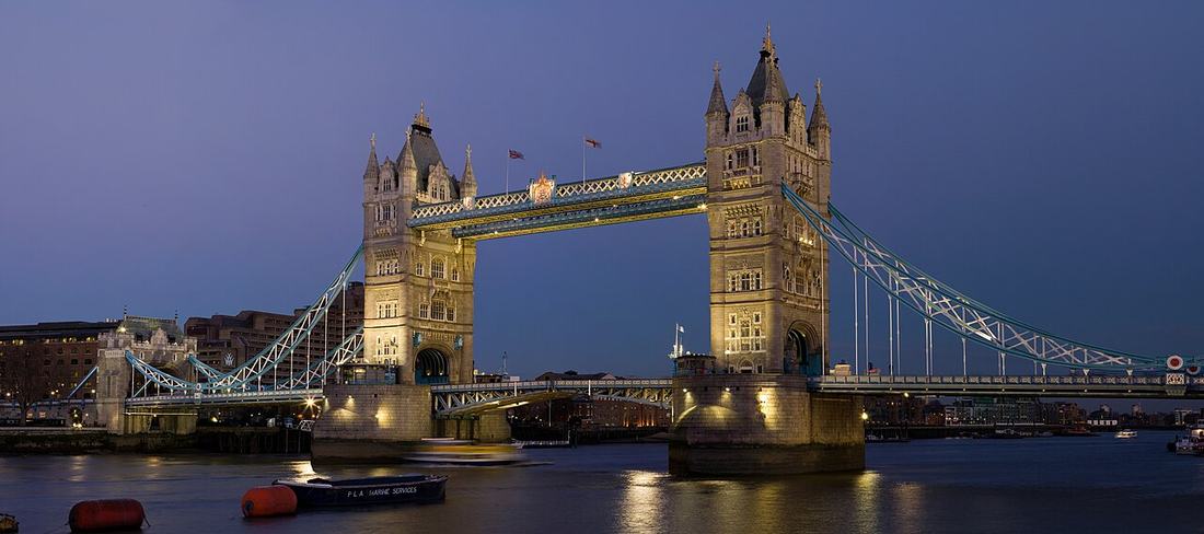 Tower Bridge in London at dusk